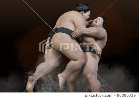The moment when a wrestler with a big body decides the game by holding the opponent powerfully at the edge of the ground. 90090339