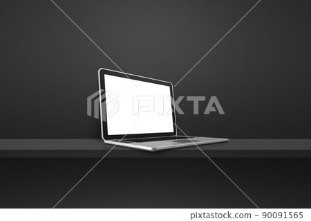 Laptop computer on black shelf background 90091565