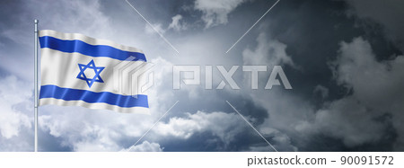 Israeli flag on a cloudy sky 90091572
