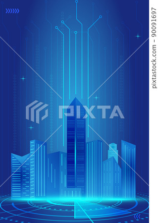 Building future city concept technology background on blue circuit board turntable Building future city concept technology background on blue circuit board turntable 90091697