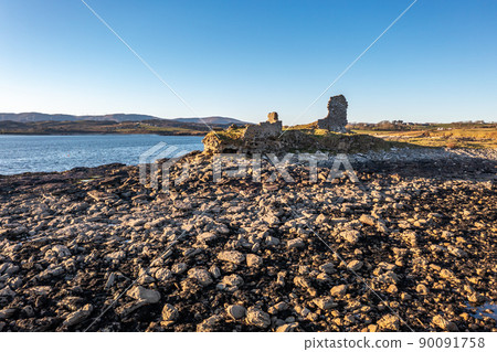 Aerial view of the amazing coast at St Johns Point next to Portned Island in County Donegal - Ireland. 90091758