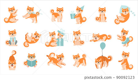 Cute Shiba Inu Dog Character with Curly Tail Engaged in Different Activity Vector Set Cute Shiba Inu Dog Character with Curly Tail Engaged in Different Activity Vector Set 90092123