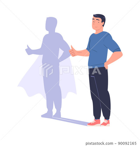 Shadow of Man Superhero Character Standing and Smiling Vector Illustration 90092165