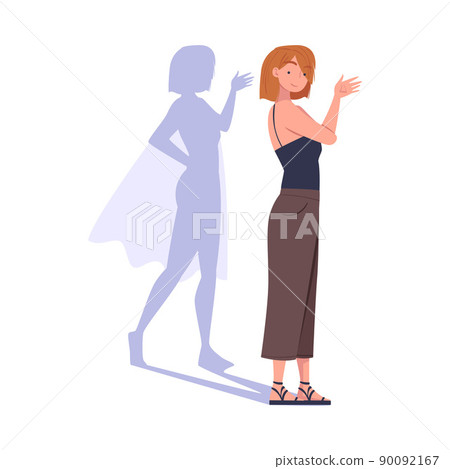 Shadow of Woman Superhero Character Standing and Smiling Vector Illustration 90092167