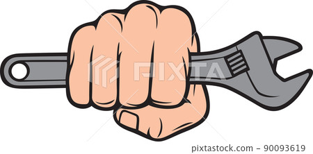 Fist holding adjustable wrench color vector 90093619