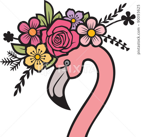 Flamingo head with flowers color vector Flamingo head with flowers color vector 90093625