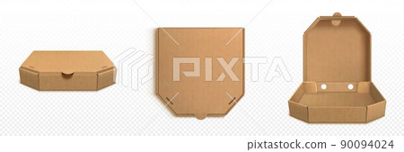 Brown cardboard pizza box 3d realistic vector 90094024