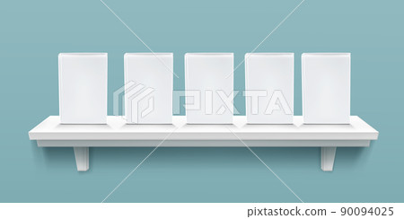 Bookshelf with blank paper book with white cover 90094025