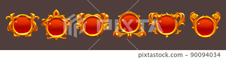 Red game buttons with golden frames Red game buttons with golden frames 90094034