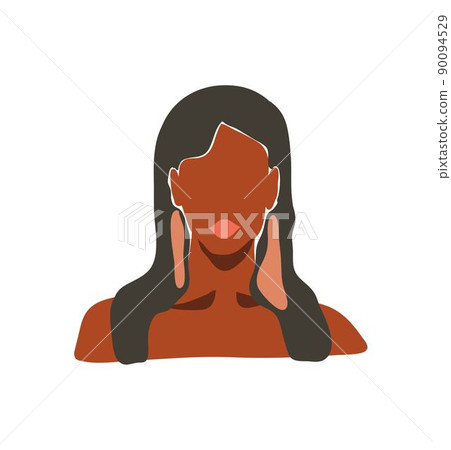 Hand drawn vector abstract flat graphic contemporary aesthetic fashion illustration with bohemian,modern african american female portrait in simple trendy minimal style isolated.Modern woman design. 90094529