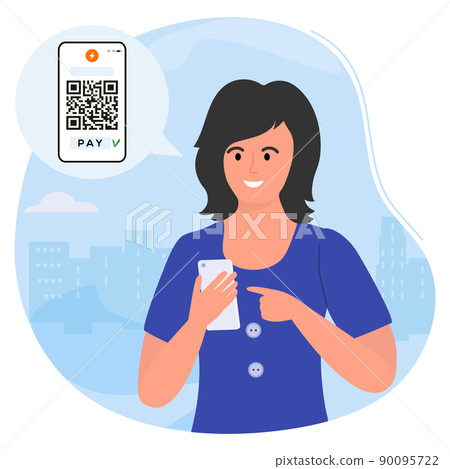 Covid People Scan QR code Cashless Payment Digital 90095722