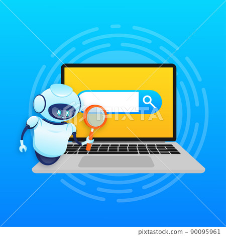 Search bot in cartoon style. Artificial intelligence. Isometric vector. Vector illustration Search bot in cartoon style. Artificial intelligence. Isometric vector. Vector illustration 90095961