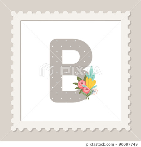 Letter B with flowers. Floral alphabet font… - Stock Illustration