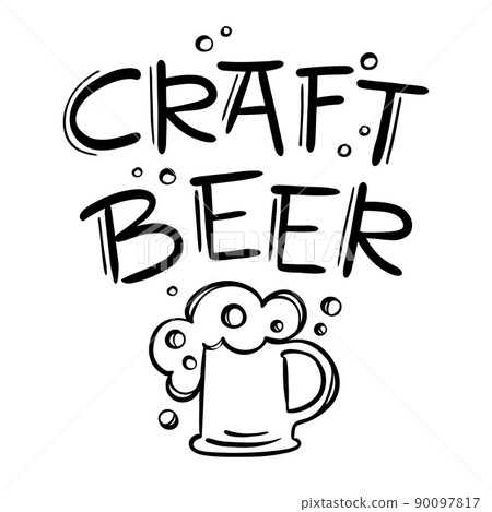 CRAFT BEER LIGHT Tasty Drink In Mug With Foam And Handwritten Text Good Beer Hand Drawn Cartoon Vector Illustration Set 90097817