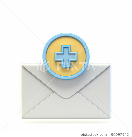 Mail icon with plus sign 3D 90097942