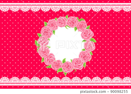 Rose (pink) wreath background red dot lace 90098255