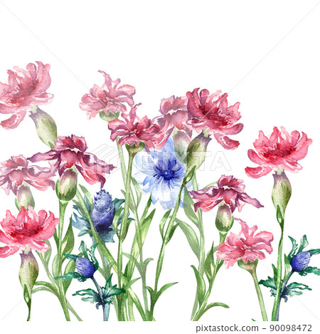 Colorful meadow flowers board watercolor illustration isolated Colorful meadow flowers board watercolor illustration isolated 90098472