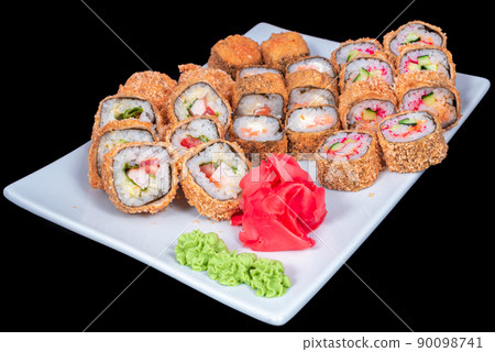 Japanese Cuisine - Sushi Roll with Shrimps and Conger, Avocado, Tobiko and Cheese. sushi rolls tempura,japanese food style ,Traditional Japanese cuisine, Crunchy Shrimp Tempura Roll 90098741
