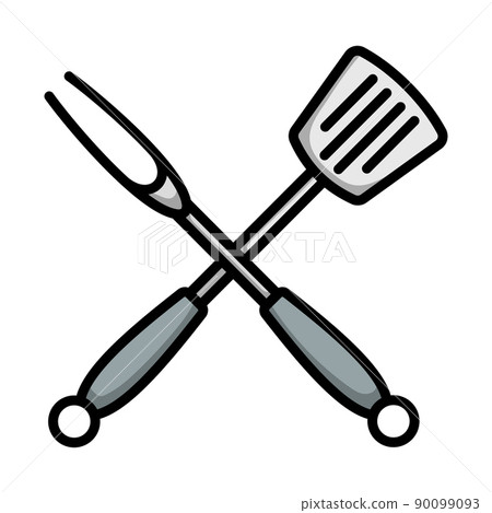 Crossed Frying Spatula And Fork Icon Crossed Frying Spatula And Fork Icon 90099093