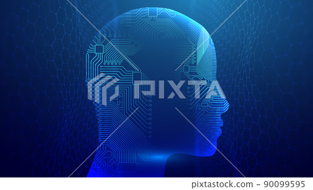 Ai woman face with circuit. Artificial intelligence chatbot. Big Data and Data Science. 90099595