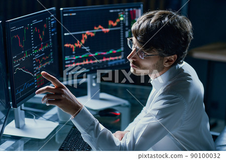 financial analyst working on modern computers . close-up. financial analyst working on modern computers . close-up. 90100032