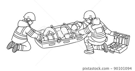Lifeguards provide first aid on rescue sled 90101094