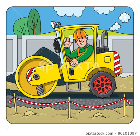 Asphalt compactor with a driver vector ilustration Asphalt compactor with a driver vector ilustration 90101097