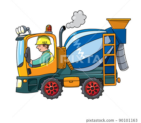 Funny truck mixer with a driver. Kids illustration 90101163