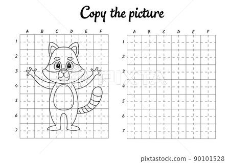 Copy the picture. Draw by grid. Coloring book pages for kids. Handwriting practice, drawing skills training. Education developing printable worksheet. Activity page. Cute cartoon vector illustration 90101528