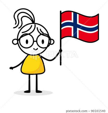 Woman holding flag of Norway isolated on white background. Hand drawn doodle line art man. Concept of country Woman holding flag of Norway isolated on white background. Hand drawn doodle line art man. Concept of country 90101540
