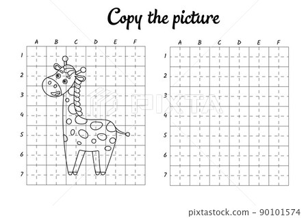 Copy the picture. Draw by grid. Coloring book pages for kids. Handwriting practice, drawing skills training. Education developing printable worksheet. Activity page. Cute cartoon vector illustration. 90101574