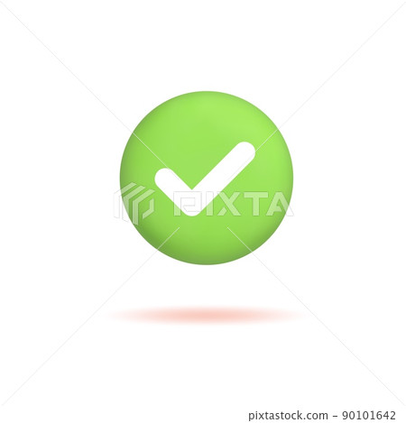 3d check mark icon, realistic green tick button isolated on white background. Vector illustration 90101642