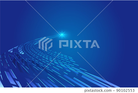 彎曲延伸向遠方的藍色科技多邊形與線條 90102553
