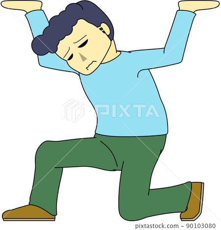 Illustration of a man supporting a heavy object that seems to be painful (with outline) 90103080