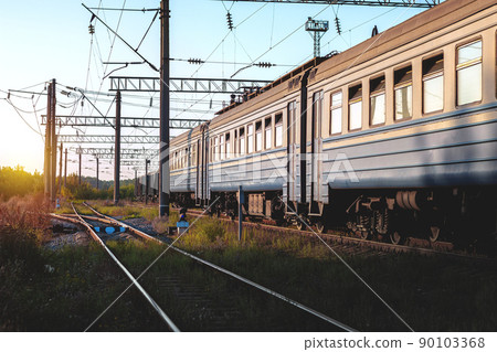 Old suburban train with closed door Old suburban train with closed door 90103368