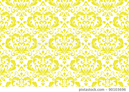 Wallpaper in the style of Baroque. Seamless vector background. White and yellow floral ornament. Graphic pattern for fabric, wallpaper, packaging. Ornate Damask flower ornament Wallpaper in the style of Baroque. Seamless vector background. White and yellow floral ornament. Graphic pattern for fabric, wallpaper, packaging. Ornate Damask flower ornament 90103696
