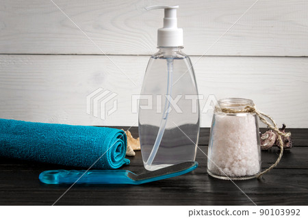 Foot care and cosmetics. Pedicure accessories set: pumice, towel, sea salt Foot care and cosmetics. Pedicure accessories set: pumice, towel, sea salt 90103992