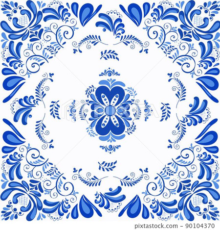 Flowers and swirls, elegant intricate foliage. Hand drawn traditional folk art. Flowers and swirls, elegant intricate foliage. Hand drawn traditional folk art. 90104370