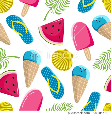 Seamless summer pattern with watermelon ice cream on a white background Vector illustration in a flat style 90104480