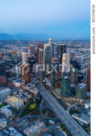 The downtown Los Angeles California and the city traffic at dusk 90104656