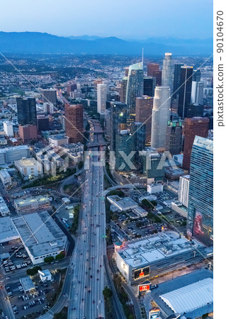 The downtown Los Angeles California and the city traffic at dusk The downtown Los Angeles California and the city traffic at dusk 90104670