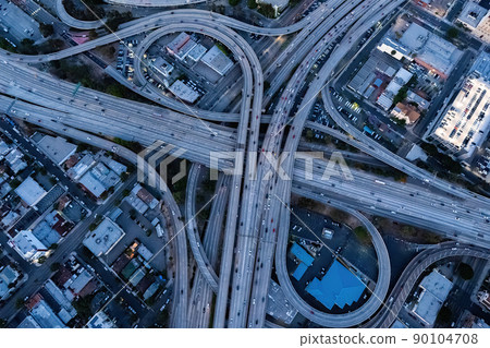 The interchange of Los Angeles USA during the rush hour The interchange of Los Angeles USA during the rush hour 90104708