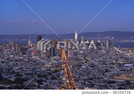 The San Francisco Skyline in California USA during the blue hour 90104726