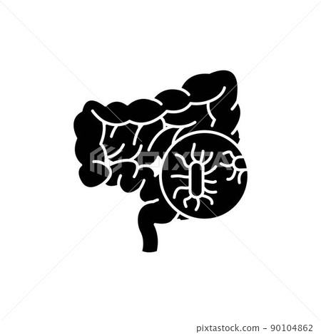 Gut bacteria color line icon. Human diseases. 90104862
