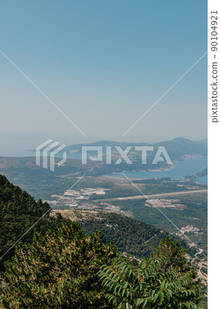 Beautiful nature mountains landscape. Kotor bay, Montenegro. Views of the Boka Bay, with the cities of Kotor and Tivat with the top of the mountain, Montenegro 90104921