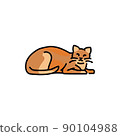 Sleeping happy cat color line icon. Pictogram for web page 90104988
