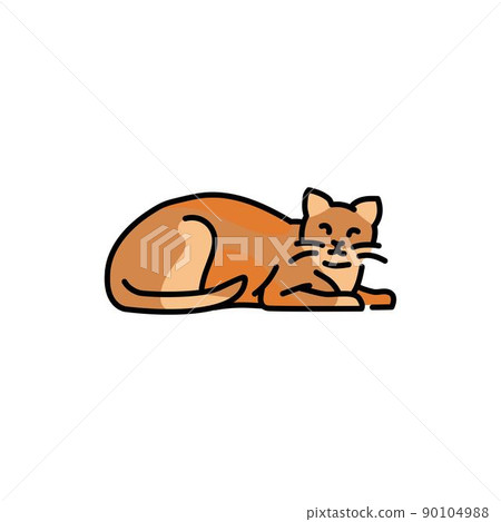 Sleeping happy cat color line icon. Pictogram for web page 90104988