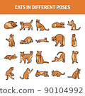 Different poses of cats line icons set. Isolated vector element. 90104992