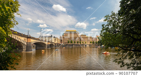 National Theatre building and Legion Bridge, Prague, Czech republic, waterfront view across the river Vltava National Theatre building and Legion Bridge, Prague, Czech republic, waterfront view across the river Vltava 90107707