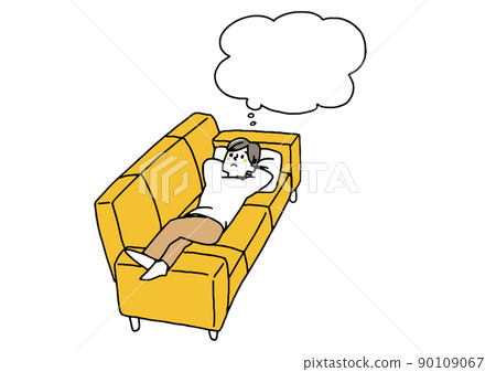 A man thinking while relaxing at home A speech bubble and a person A man thinking while relaxing at home A speech bubble and a person 90109067